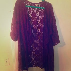 LulaRoe Maroon fringe kimono